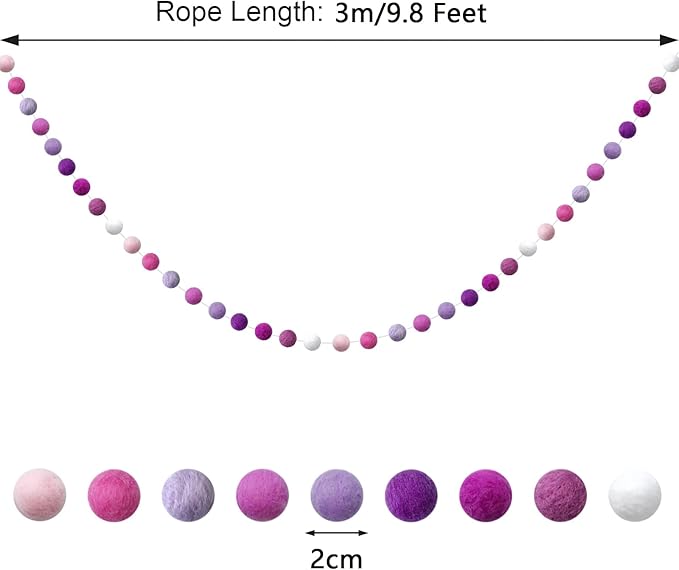 Felt Ball Garland Misscrafts 9.8 Feet 100% Wool Roving Pom Pom Garland 20mm Colorful for Baby Shower Grand Opening Party Festivals Room Decorations