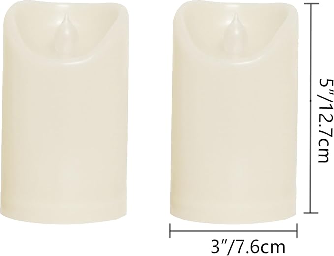 CANDLE CHOICE Outdoor Battery Operated Flameless Candles with Remote Timer Waterproof Flickering Plastic Electric LED Pillar Lights for Lantern Patio Garden Wedding Party Decorations 3x5 Inches 2 PCS
