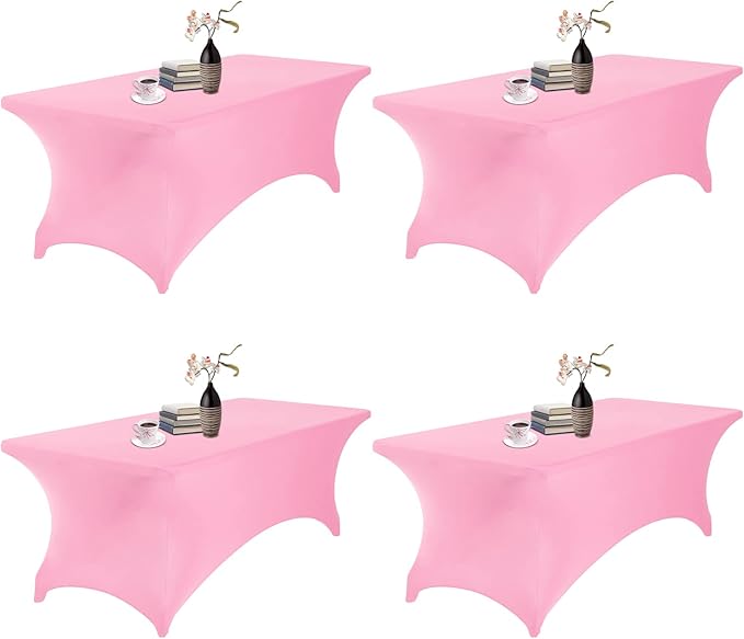 4Pack Spandex Waterproof Table Covers 8ft，Spandex 8ft Waterproof Table Cover for Party,Wedding, Banquet, and Events(Pink)