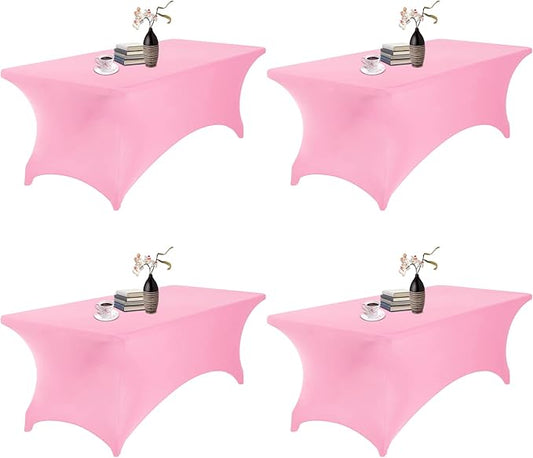 4Pack Spandex Waterproof Table Covers 8ft，Spandex 8ft Waterproof Table Cover for Party,Wedding, Banquet, and Events(Pink)