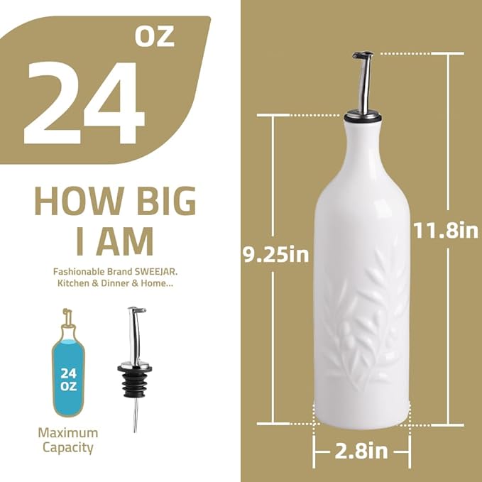 Sweejar Large Ceramic Olive Oil Dispenser Bottle, 24 Oz Relief Opaque Oil Cruet Protects Oil To Reduce Oxidation, Storage Vinegar, Soy Sauce, Coffee Syrup, Liquids, Set of 1 (Fog blue)