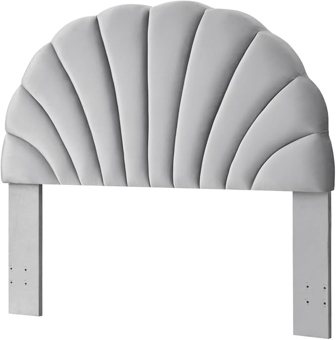 24KF Stunning Crown Design Queen Headboard, Upholstered Soft Velvet Petal Pattern Headboard Queen/Full-Q-Gray