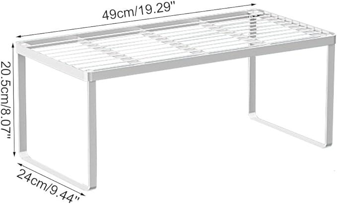 Kitchen Cabinet Storage Shelf Stackable Wire Spice Rack Organizer Heavy Duty Space Saver for Bathroom Bedroom Closet Laundry Room Office Countertop - White, Pack 1
