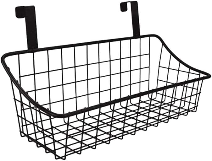 LeleCAT Basket with hook Grid Storage Basket, Hang it behind a door or on a railing, Over the Cabinet Door, Small, BLack,1 Pack