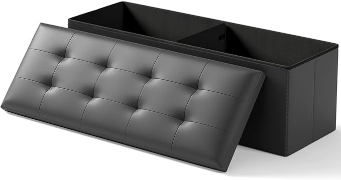 Storage Ottoman Bench, Folding Ottoman Foot Rest, 15 x 43 x 15 Inches, End of Bed Bench,Storage Chest, for Living Room, Bedroom, Hallway, Entryway, Holds up to 700 lb,Black