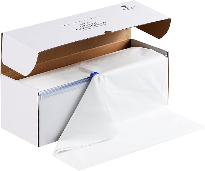 Goodluck 54 Inch X 300 Feet Plastic Table Cloths with Cutter Box, White Disposable Table Cover Roll, Plastic Tablecloth for Party, Banquet, Wedding, Birthday, Anniversary