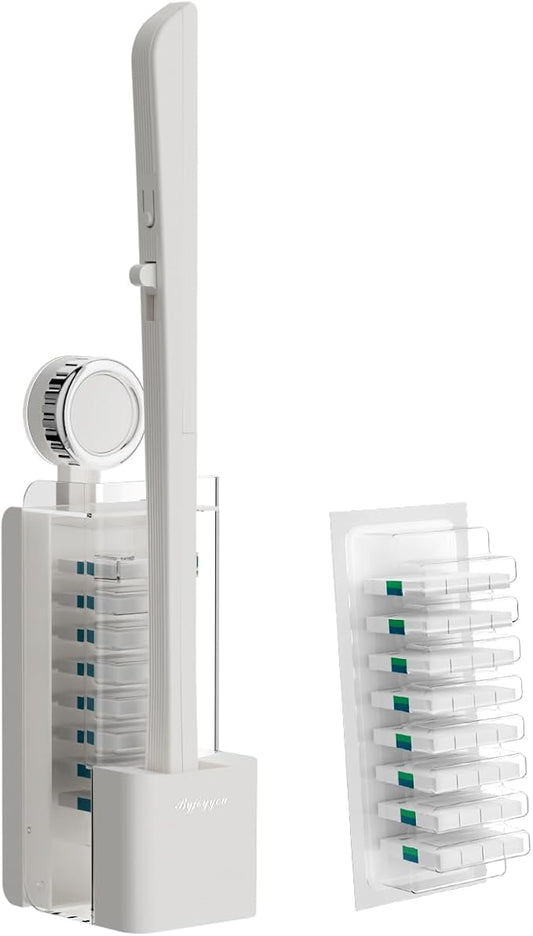 Disposable Toilet Brush with Replaceable Heads, Wall-Mounted Holder, Hygienic Bathroom Cleaning Tool (WhiteToilet Brush + 8 Refills)