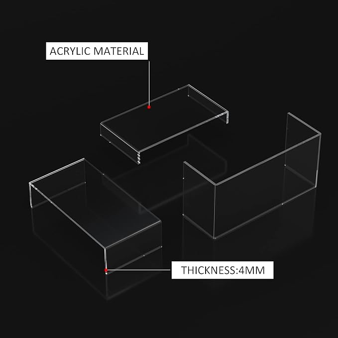 Acrylic Risers Display Stands 3pcs, Rectangular Dessert Table Display Set, Clear Display Shelf for Funko Pop, Collectibles, Retails, Shoes, Plants, Home Decors, Decoration - 7.5''x8''x8.5''