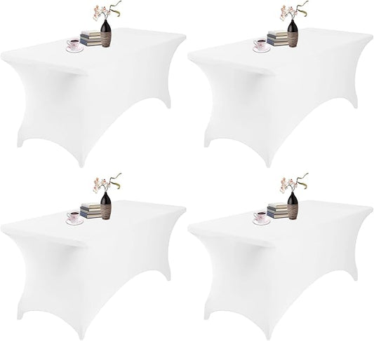 4Pack Spandex Waterproof Table Covers 6ft，Spandex 6ft Waterproof Table Cover for Party,Wedding, Banquet, and Events(White)