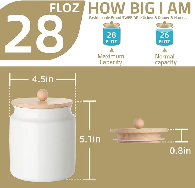 Sweejar Ceramic Kitchen Canisters, 28 FLOZ Porcelain Food Storage Jar with Airtight Seal Wooden Lid, Home Container Serving for Coffee Beans, Tea-leave, Sugar, Salt and More, Tool Bucket (Green)