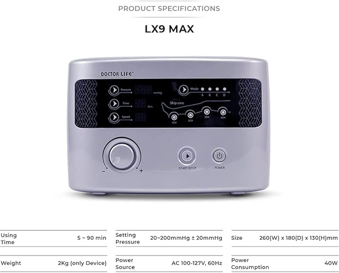 DOCTOR LIFE LX9max - Sequential Air Compression Recovery System : Device + Legs (2XL) + Carry Bag, FSA-HSA Approved