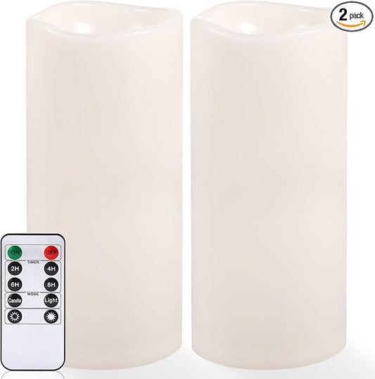 NURADA Large Outdoor Flameless Candles 12" x 5" - Waterproof LED Pillar Flickering Candle Battery Operated with Timer Remote Control for Patio Porch Lanterns Decor - Long Lasting Set of 2