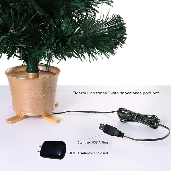 32 inch Green 5-Layer LightShow Small Fiber Optic Christmas Tabletop Tree with Gold Pot and Adaptor