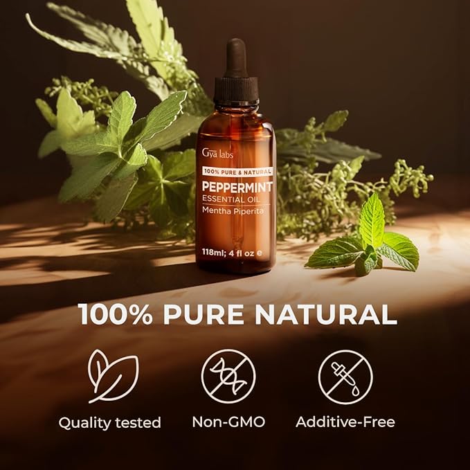Gya Labs Peppermint Essential Oil for Diffuser & Hair - Huge 4 Fl Oz - 100% Pure Natural Peppermint Oil for Skin, Face, Body, Self-Care, Aromatherapy & Candle Making Scent