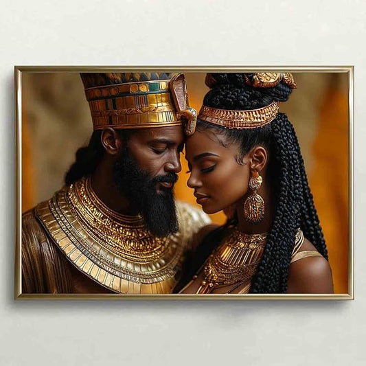 African American Wall Art Canvas King And Queen Wall Art Portrait Black Men And Women Painting Love Black Couple Painting Gold Crown African Woman Picture Abstract Living Room Decor 16x24inch No Frame