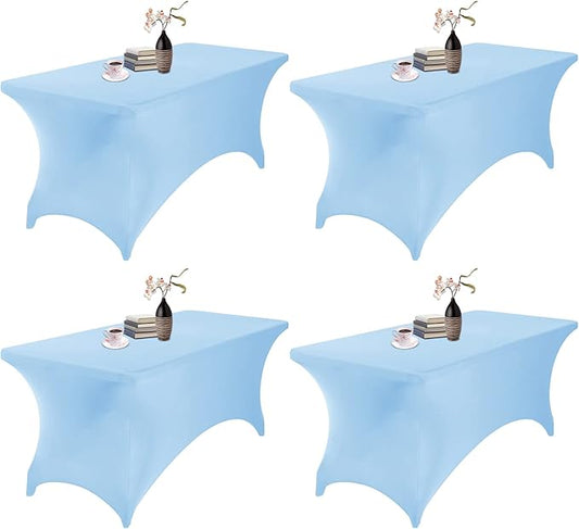 4Pack Spandex Waterproof Table Covers 6ft，Spandex 6ft Waterproof Table Cover for Party,Wedding, Banquet, and Events(Blue Mist)