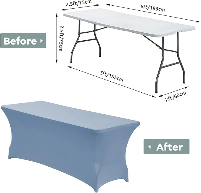 CWK 6FT Waterproof Stretch Spandex Table Cover for Rectangular Tables - Elastic Fitted Tablecloth for Folding Tables,Wrinkle Resistant Table Cloth for Parties, Weddings, Banquets & Events (Sky Blue)