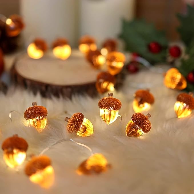 Decorative Fairy Acorn String Lights Thanksgiving Decoration Autumn Garland Cute Novelty Lights 30 LEDs 10 ft Battery Operated for Bedroom Wedding Birthday Harvest Decor