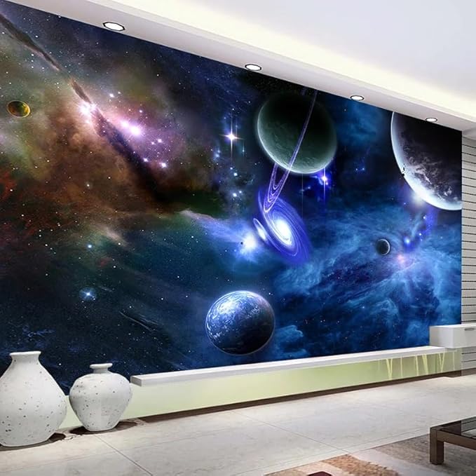 Custom Galaxy Wall Murals 3D Peel and Stick Mural Starry Sky Universe Space Planet Photo Wallpaper for Living Room Bedroom Walls Home Decoration