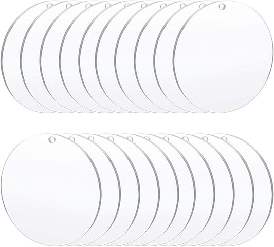 Acrylic Clear Ornament Circle Blanks 50 Pieces 1/16" Thick 3.5"/89 mm Transparent Round Acrylic Disc for DIY Crafts with Christmas Tags