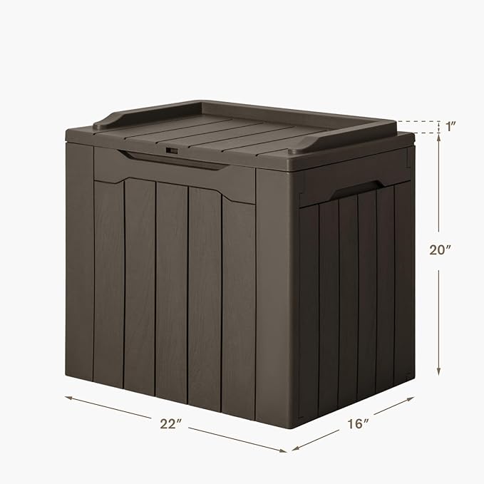 JUMMICO 31 Gallon Resin Deck Box Waterproof Indoor Outdoor Storage Boxes for Patio Furniture Cushions and Garden Tools (Brown)