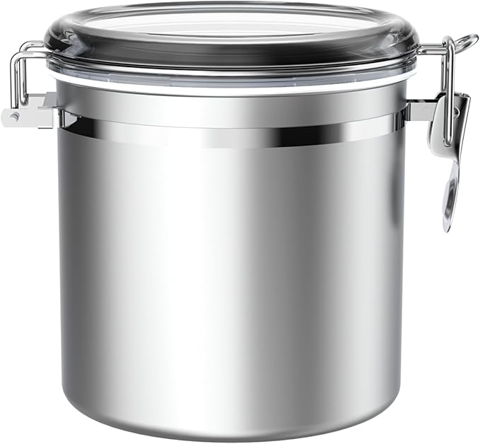 ENLOY 165oz Stainless Steel Airtight Canister for Kitchen, Large Flour Coffee Bean Tea Cereal Sugar Cookie Metal Food Storage Canisters with Clear Lid and Sturdy Locking Clamp