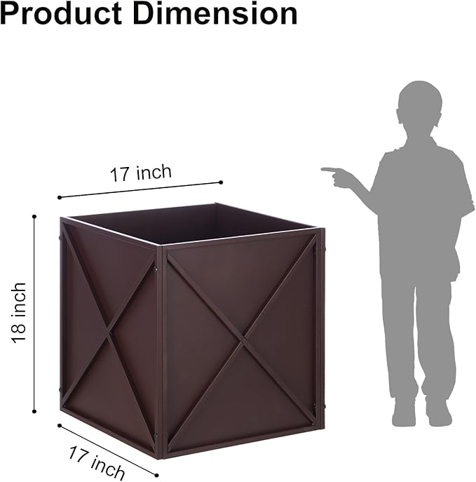 SUNNYPARK Large Metal Planter Box 17”x 17”x 18”, Square Modern Brown Metal Planter Box Heavy Duty with Drainage Holes for Outdoor Garden Patio