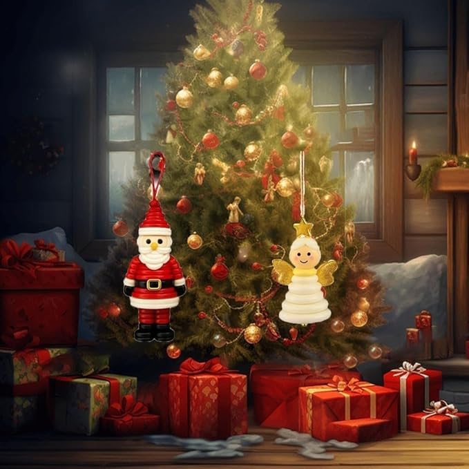 4pcs Button Christmas Tree Ornament Kits, Fun Holiday Decorations for All Ages, DIY Craft Buttons Kit with Christmas Snowman/Santa/Angel, Gifts for Xmas Tree Hanging Decorations (Angel)