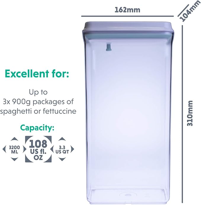 BopTop (1pc - Spaghetti/Cereal) Airtight Food Storage Container – Mechanical Silicone Seal Canister - BPA-Free - 3.3Qt