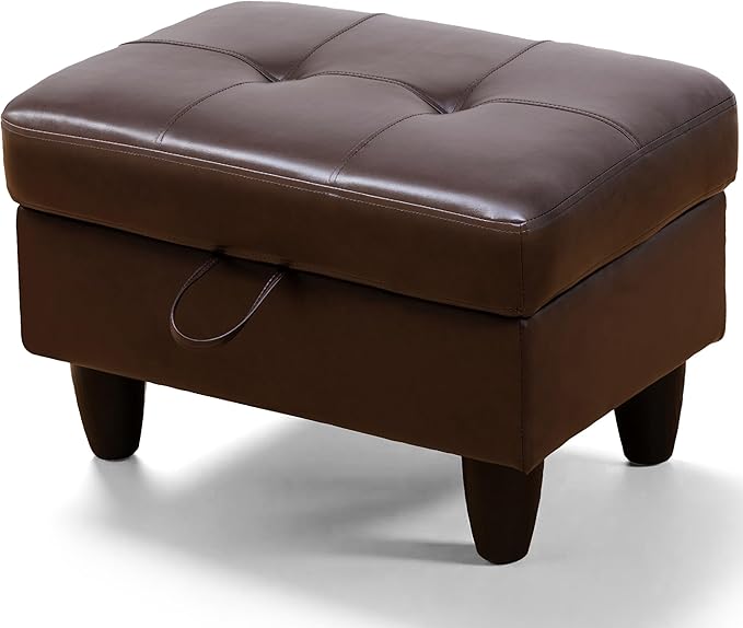 Ottoman Rectangular Storage Ottoman Bench, Faux Leather Footrest, Coffee Table, Stool Footstool with Hinged Lid for Living Room, Bedroom, Entryway, Brown, 28.5"x19"x17.5"