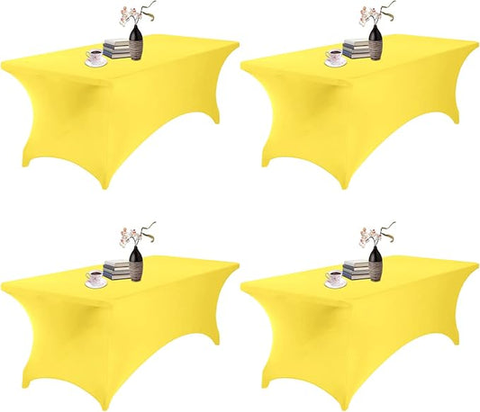 4Pack Spandex Waterproof Table Covers 8ft，Spandex 8ft Waterproof Table Cover for Party,Wedding, Banquet, and Events(Yellow)