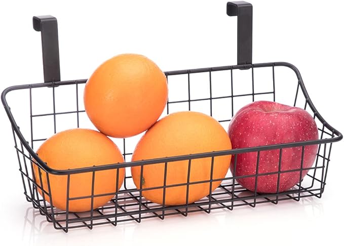 LeleCAT Cabinet Door Organizer Basket with hook Grid Storage Basket, Hang it behind a door or on a railing,BLack,4 Pack