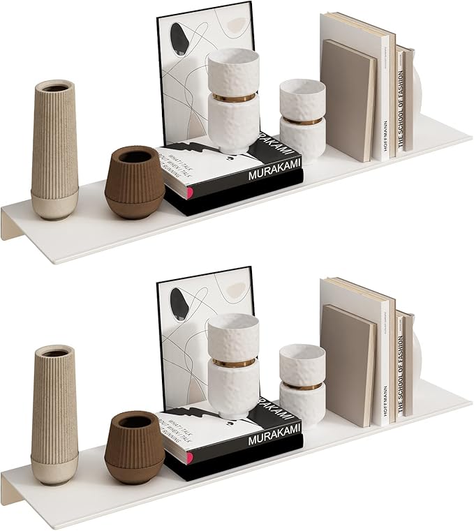 JOOM White Floating Shelves for Wall Storage, Metal Wall Shelves for Living Room, Bathroom, Kitchen, 20” Long Display Shelves for Collectibles(2 PCS)