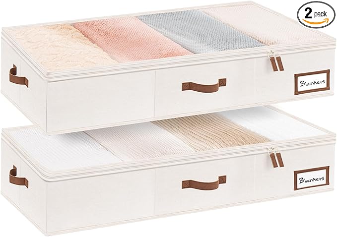 StorageWorks Extra Large Under Bed Storage Containers with Handles and Label Holder, 2 Pack Ultra-thick Fabric Underbed Bins, Closet Organizer for Clothes, Blankets, Sweater