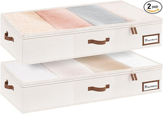 StorageWorks Extra Large Under Bed Storage Containers with Handles and Label Holder, 2 Pack Ultra-thick Fabric Underbed Bins, Closet Organizer for Clothes, Blankets, Sweater
