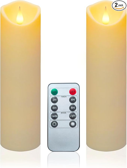 Aignis 2pcs Flameless LED Candles Battery Operated with 10-Key Remote Timer, Indoor Heat Resistant, 3D Wick with Warm Flickering Glow for Cozy Home/Wedding/Holiday Décor (D 2.2" x H 6")
