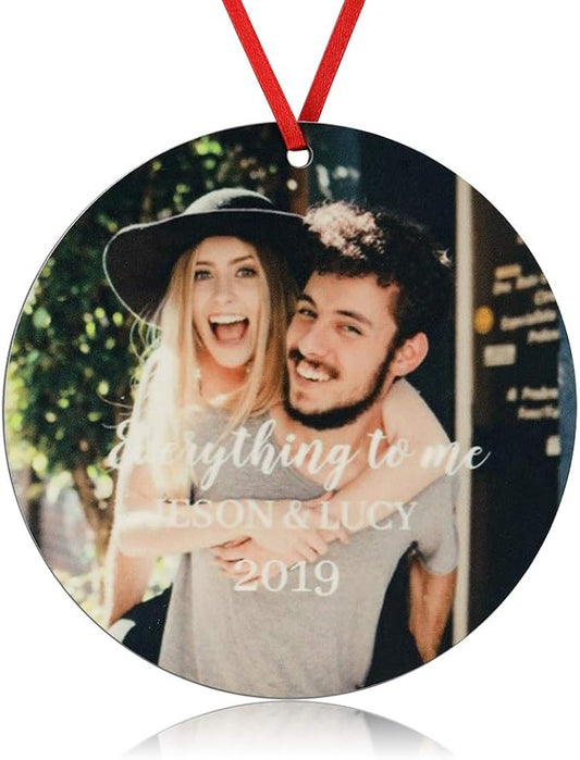 Gemszoo Personalized Picture Christmas Ornament, Custom Double Sided Photo Text Wooden Hanging Xmas Tree Keepsake Pendant Decoration Gift for Family (1, Round)