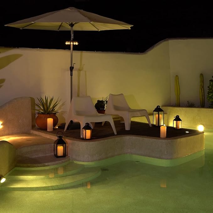 5plots 4" x 8" Single Waterproof Outdoor Flameless Candles, Battery Operated Flickering LED Pillar Candles with Remote and Timers for Indoor Outdoor Lanterns, Long Lasting, Large