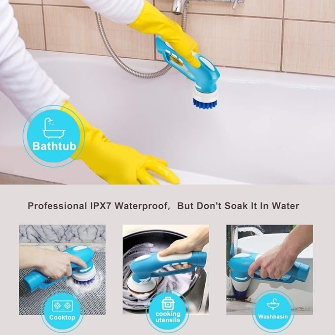 Electric Scrubber Power Cordless, Portable 360 Handheld Washing Cleaning Machine with 6 Replaceable Brush Heads, High Rotation for Bathroom, Floor, Kitchen, Car, Sink, Wall, Window