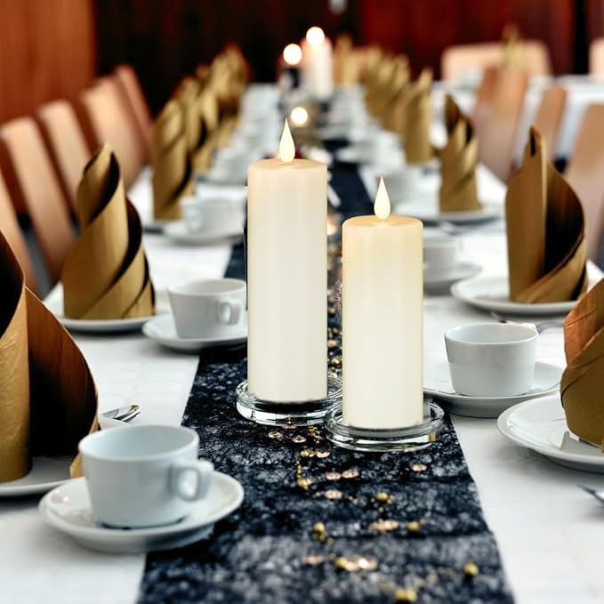 Flameless Battery Operated LED Candles 3D Wick with10 Key Button Remote Control 24-Hour Timer Set of 9 Electric Flickering Pillar Real Wax ApplyTo Party, Wedding,Dinner， Home Decoration