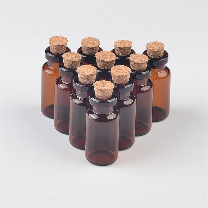 2ml Amber Glass Vials with Cork Empty Brown Tiny Glass Jars Mini Glass Bottles Vials Jars Containers 50units (50, 2ML)