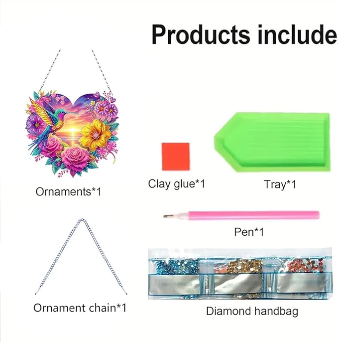 Flowers Hummingbird Diamond Art Kits,5D Diamond Hanging Ornament Kits,DIY Special Shaped Diamond Dot Kits,Home Porch Crystal Hanging Pendant Ornament (Colorful2)