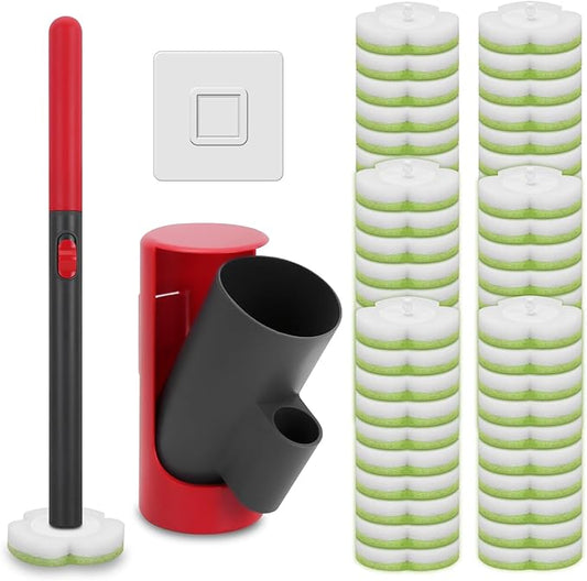 Disposable Toilet Brush Cleaning System with Wand Cleaner Refills,Toilet Cleaning Stick,Wall Mounted Toilet Wand Kit,60 Disposable Toilet Bowl Brush for Sink Bathtub Wash Basin (Green)