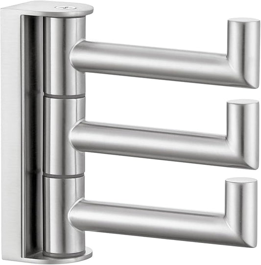 Angle Simple Swivel Towel Hook 3 Arms, SUS 304 Stainless Steel Foldable Robe Towel Hook for Bathroom, Wall Coat Holder, Brushed Nickel