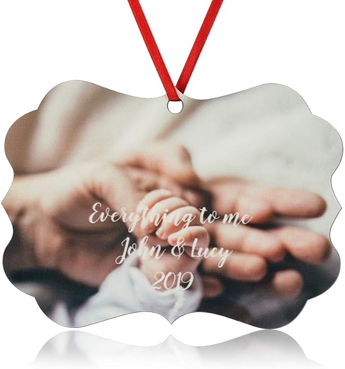 Gemszoo Personalized Picture Christmas Ornament, Custom Double Sided Photo Text Wooden Hanging Xmas Tree Keepsake Pendant Decoration Gift for Family (1, Cloud Shape)