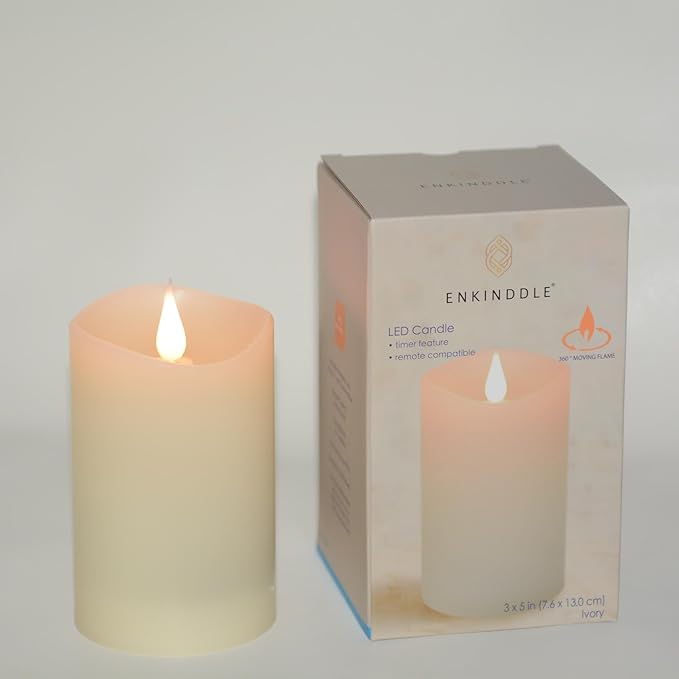 Flickering Flameless Candle, Real Wax LED Pillar Candle with 3D Moving Flame, Battery Operated, Built-in Timer, Ivory, Unscented, Safe for Home Décor, and Holidays 3" x 5.12"