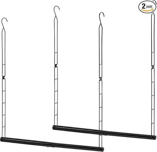 STORAGE MANIAC Hanging Closet Rod, Adjustable Width and Height Closet Hanging Organizer, Space-Saving Clothes Hanging Bar, Closet Extender Hanging Rod Double Closet Hanging Rod, 2 Pack Black
