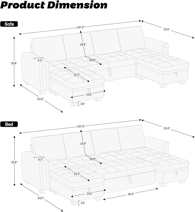Belffin Modular Sectional Sleeper Sofa with Pull Out Bed Velvet Convertible U Shaped Sectional Sofa Couch with Storage Chaises for Living Room Beige