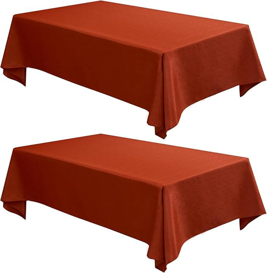 Fitable Faux Linen Rectangle Tablecloths 60 x 120 Inch - 2 Pack Rust Table Cloth for 6-8 Foot Tables, Faux Burlap Kitchen Table Cover for Thanksgiving Autumn Dining Party Farmhouse Banquet Buffet