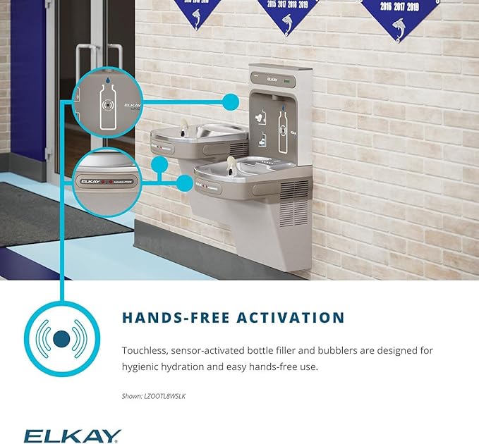 Elkay EZO8WS EZH2O Refrigerated Single Drinking Fountain with Bottle Filling Station and Hands Free Activation - Stainless Steel